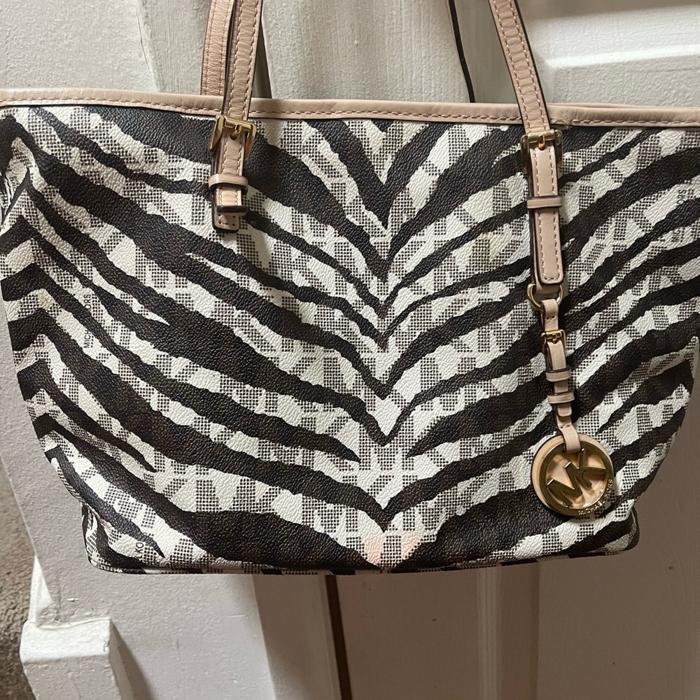 Michael Kors Zebra Stripe Tote - Black and Cream - Picture 2 of 9